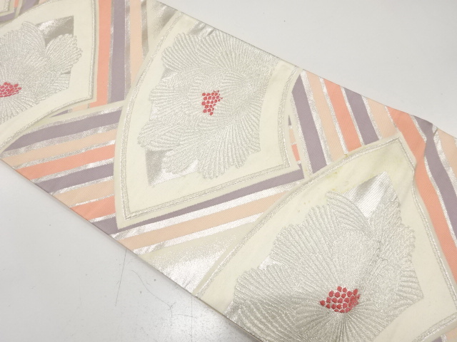 JAPANESE KIMONO / ANTIQUE FUKURO OBI / SILK / WOVEN JIGAMI & PEONY